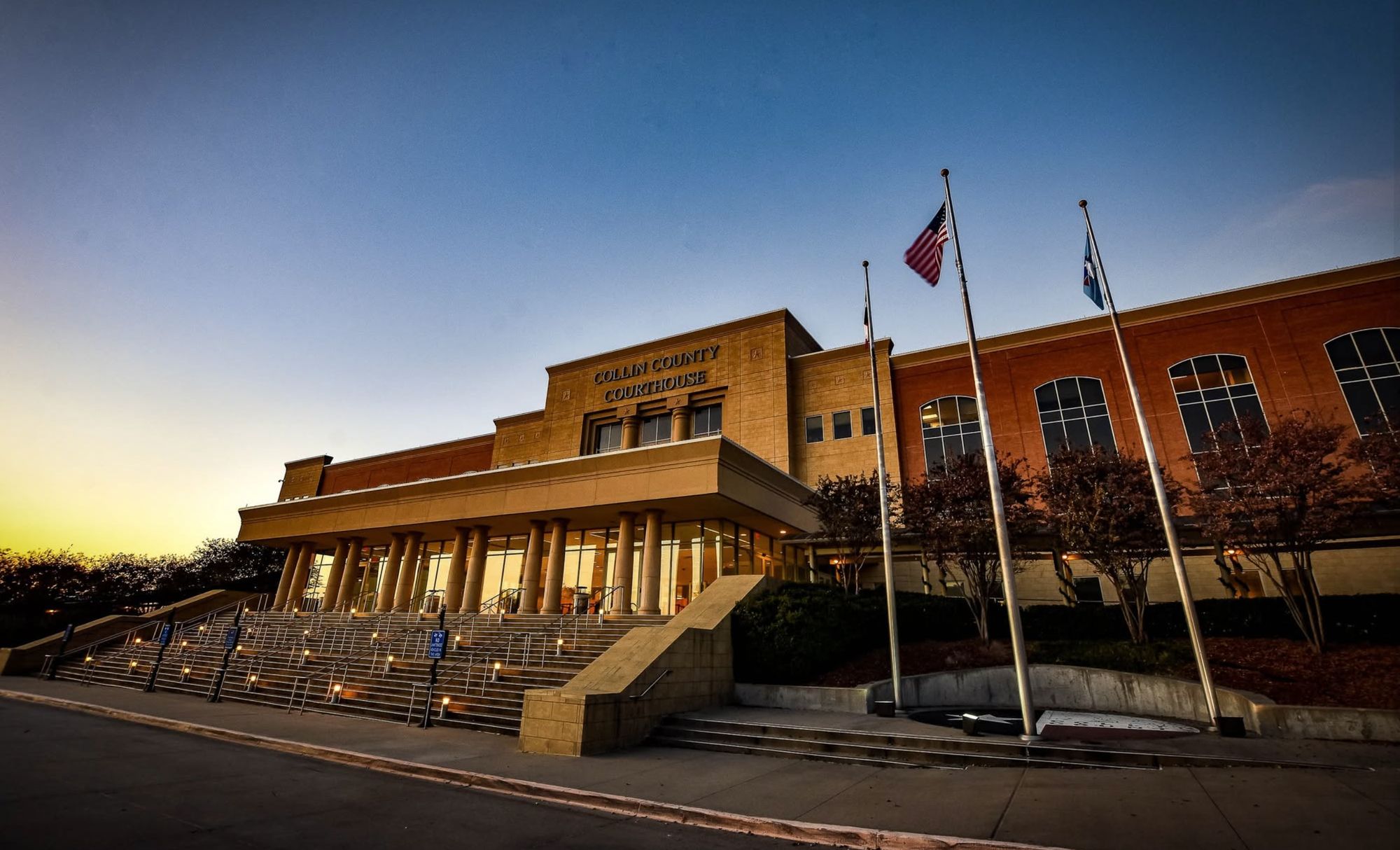 Collin County Courthouse in McKinney, Texas, at dusk